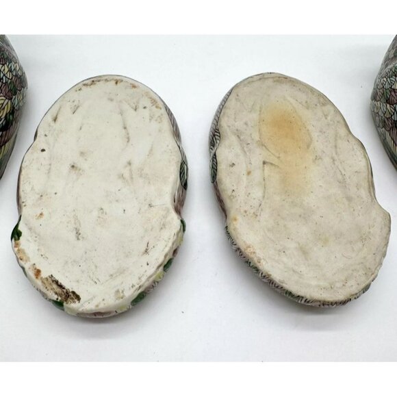 Mirrored Pair Chinese Famille Verte Porcelain Quail Box Tureen Figures Glazed - Picture 9 of 9